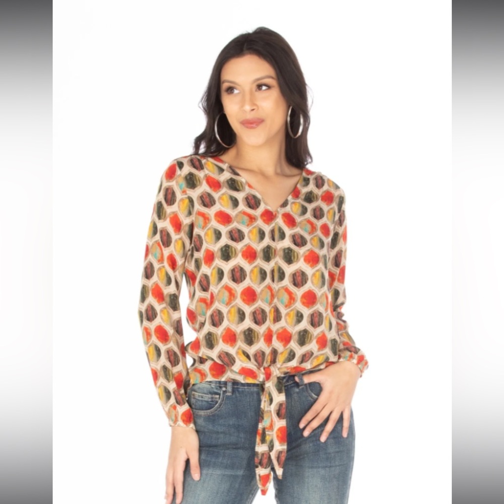 AP.NY colorful Xs long sleeve shirt tie front v neck